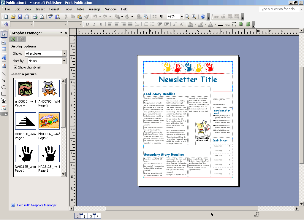 Publisher 2003 Task Pane Screen